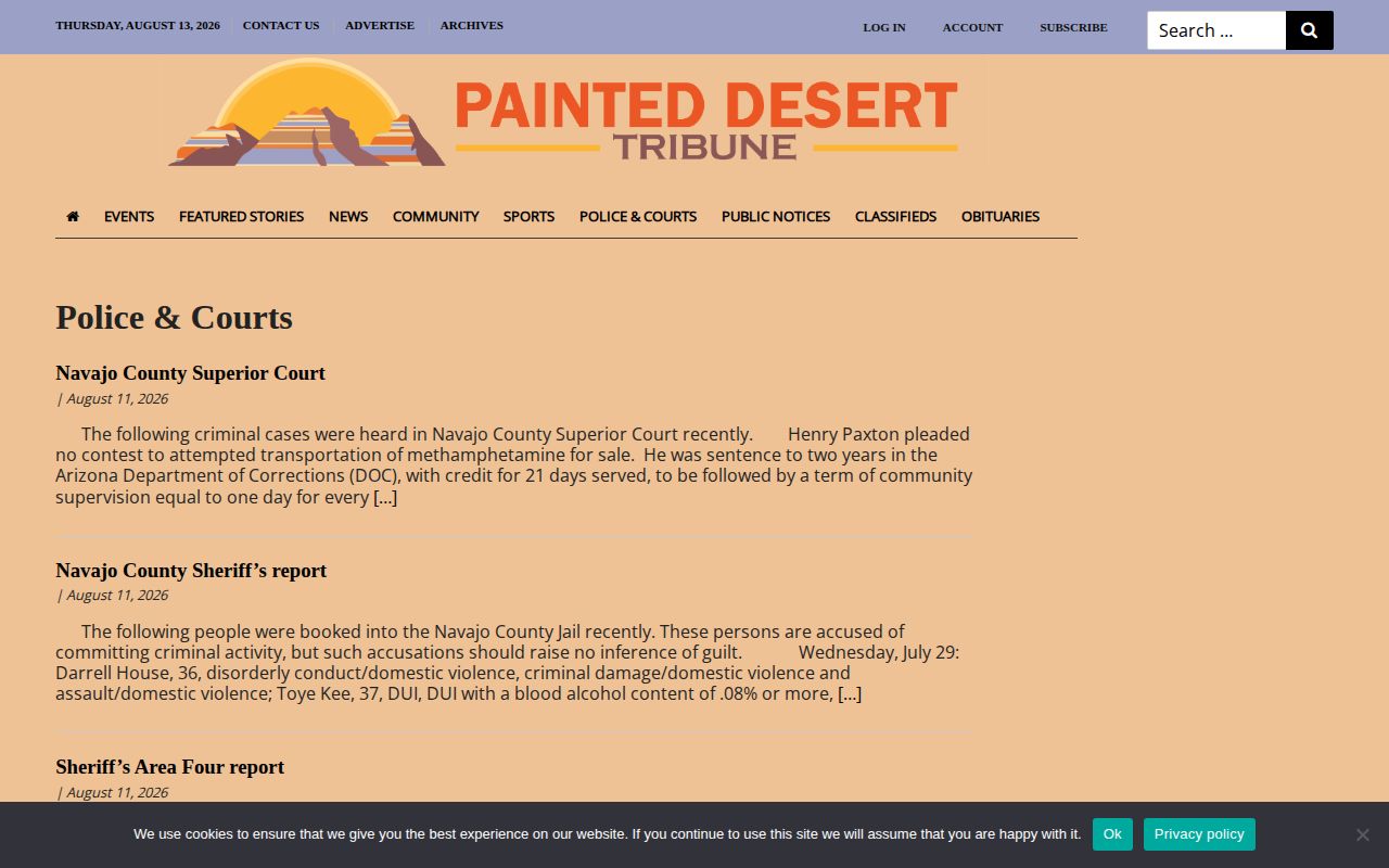 Navajo County crime news in the Painted Desert Tribune police and courts section