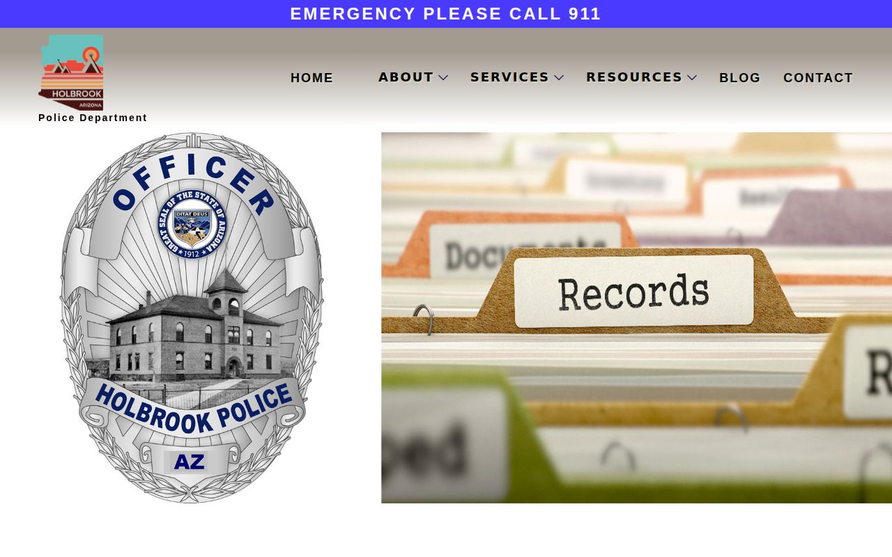 Holbrook Police arrest records request page in Navajo County